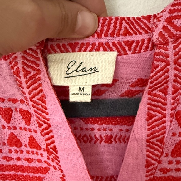 Elan Pink Red Embroidered Boho Tiered Charli Mini Dress Bell Sleeve Size M - Picture 3 of 6